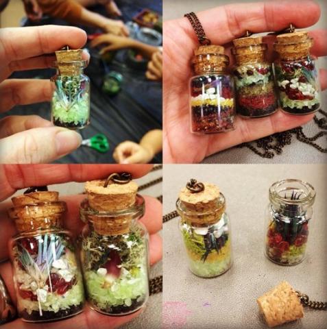 several images of mini terrarium necklaces