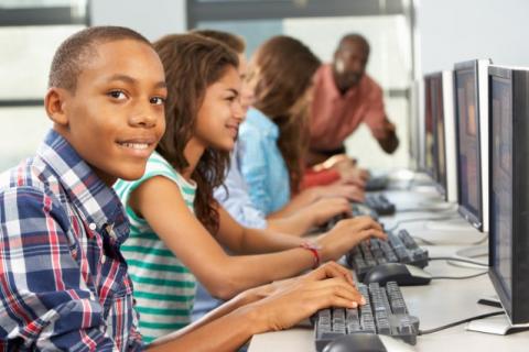 Students on computer.