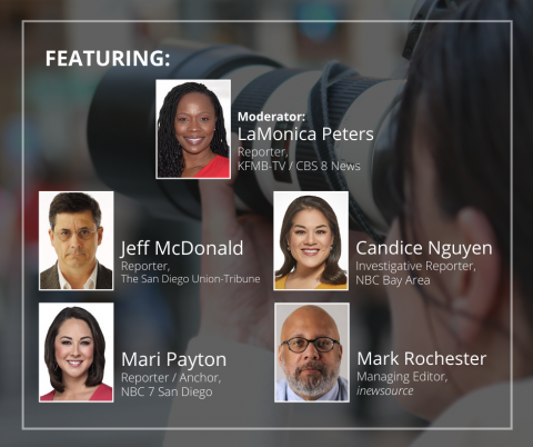 Head shots featuring moderator LaMonica Peters and panelists, Jeff McDonald, Candice Nguyen, Mari Payton and Mark Rochester