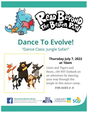 Flyer with cartoon animals dancing.