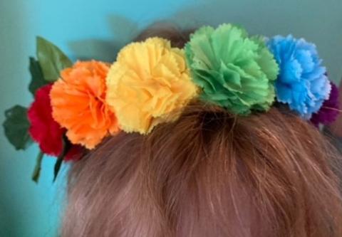 Flower crown on a person's head