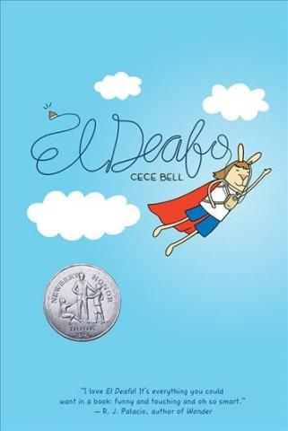 Cover of book El Deafo, which shows a bunny in a cape with a hearing aid.