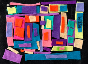 Multicolored felt collage by a student artist from Jefferson Elementary.