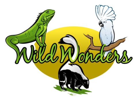 Wild wonders logo with an iguana, skunk, and bird