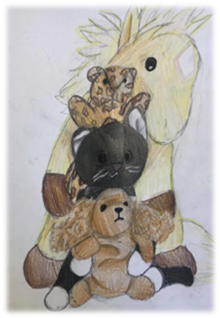 Colored pencil drawing of beanie babies.
