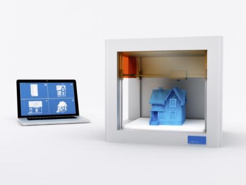 3D Printer, Idea Lab, Design, Laptop, House, White Background