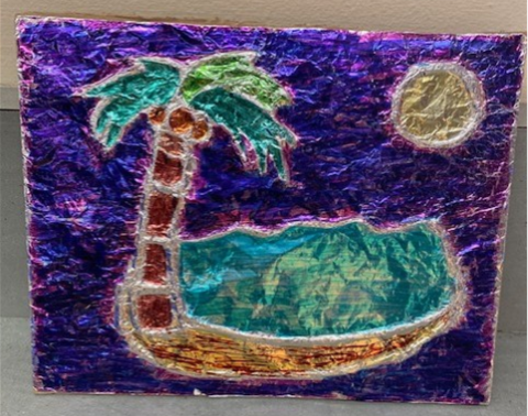 Foil embossing art, beach scene example