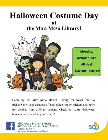 Illustration of children dressed in Halloween costumes on flyer promoting information about the program.