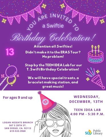 birthday banner, balloons, cake, confetti, girl with birthday hat