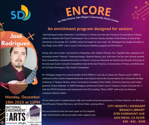 ENCORE, Monday, December 18th. 12-1PM. Artist Bio.