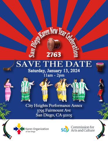 Save the date: Saturday, January 13th, 2024 from 11am - 2am. Images of various cultural dancers.
