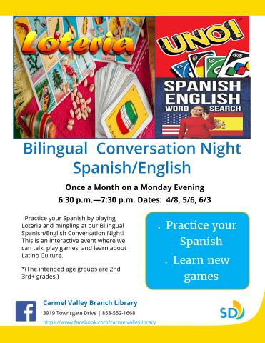 Join us for fun, games, and Bilingual Spanish/English conversation!