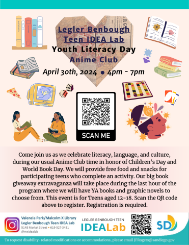 flyer describing dia event for teens on april 2024. we will provide free food and snacks including free books at the end of the program.