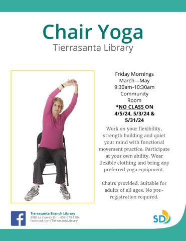 Flyer with the image of an older woman in a chair doing stretches