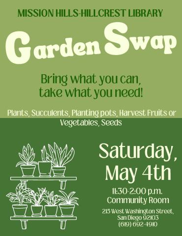 Flyer with event details and illustration of potted plants