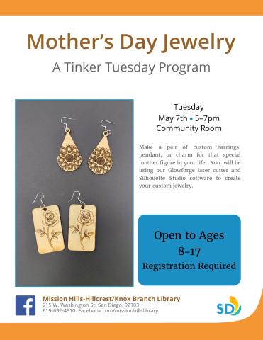 Flyer with event details and photo of earrings