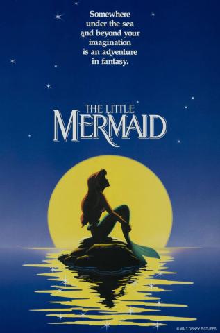 Cover image for the movie the Little Mermaid showing a mermaid sitting on a rock and silhouetted by the moon