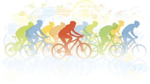 Multicolored silhouettes of bicyclists