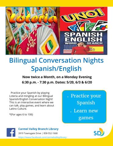 Join us for fun, games, and Bilingual Spanish/English conversation!