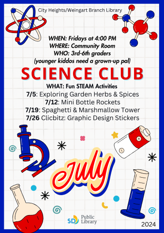 July 2024 Science Club Flyer