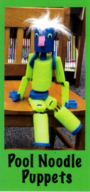 puppet made of green and blue pool noodles