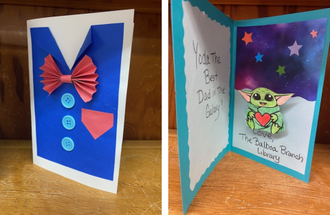 Shirt-and-tie-themed Father's Day card and Star-Wars-themed Father's Day card