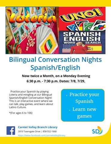 Join us for fun, games, and Bilingual Spanish/English conversation!