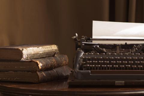 books and typewriter