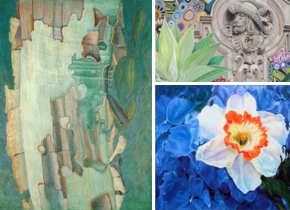 Collage of three colored pencil drawings by artist in the San Diego Chapter of the Colored Pencil Society of America.