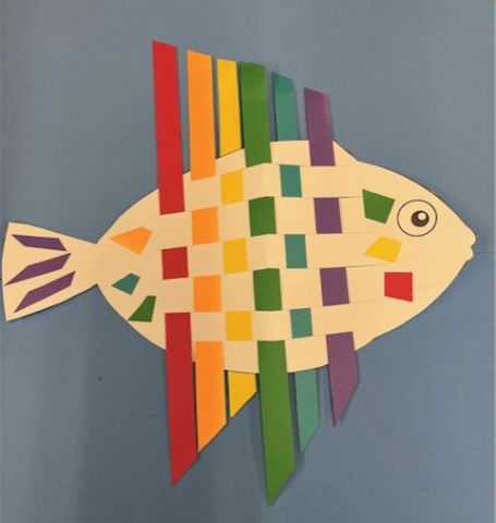 Weaving rainbow fish craft example