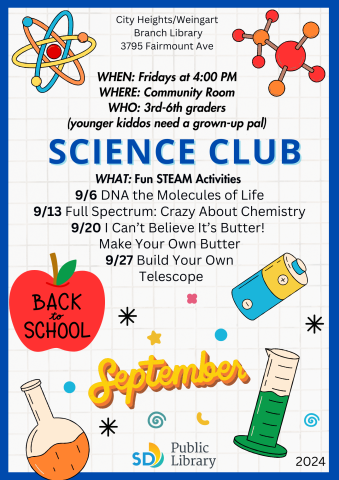 September 2024 Science Club Flyer