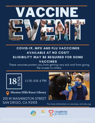 Flyer with details of event and photo of vaccination