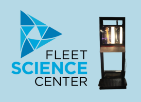 Fleet Science center logo with a picture of a science exhibit.