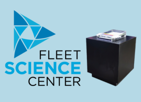 Fleet Science center logo with a picture of a science exhibit.