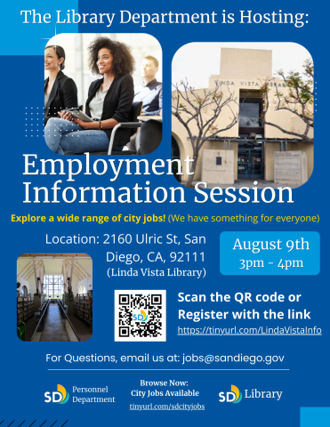 Flyer for City of San Diego Employment Information Session at LV Library