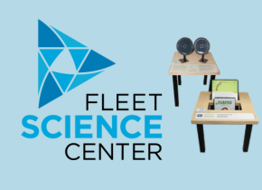 Fleet Science center logo with a picture of a science exhibit.