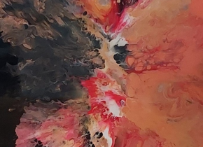Close up of an abstract acrylic fluid art piece by artist Sarah Poole.