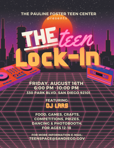 black and neon flyer with a dj set up and cassette tape giving details of the event