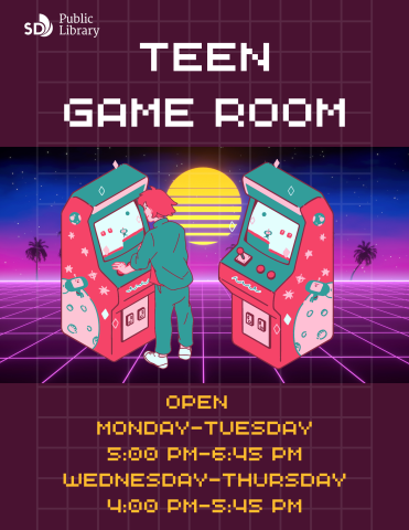 Teen Game Room hours flyer.