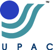 UPAC logo, a solid blue circle above a pair of teal colored, curved, parallel lines and text, "UPAC"