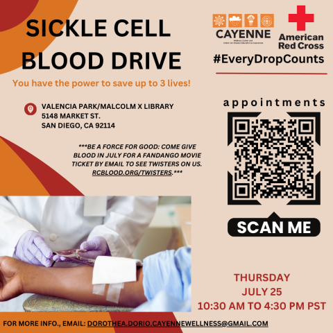 Sickle Cell Blood Drive and a QR code to the registration link