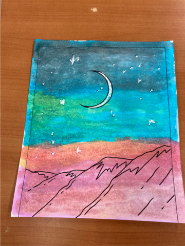 Watercolor Moon Night Sky Art