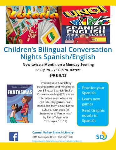 Join us for fun, games, and Bilingual Spanish/English conversation!