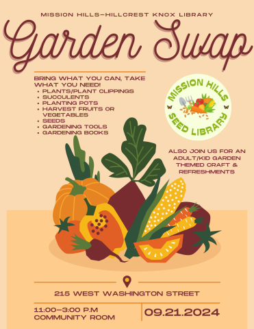 Flyer with event details and image of fruits and vegetables