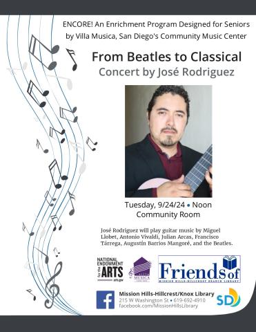 Event flyer with photo of Jose Rodriguez holding guitar