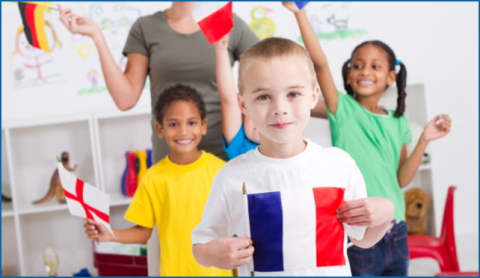 Children holding flags