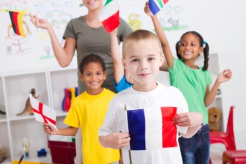 Children holding flags