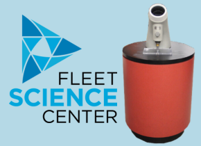 Fleet Science center logo with a picture of a science exhibit.