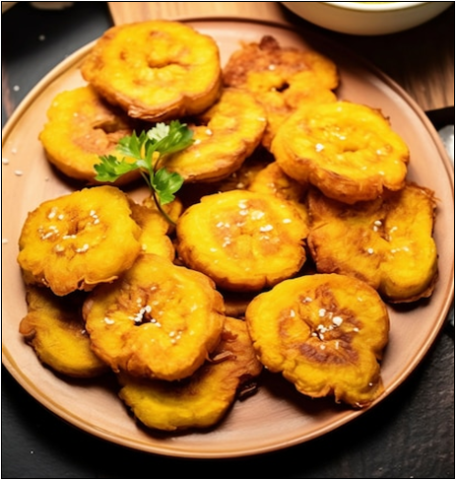 Round, fried apple fritters on a plate