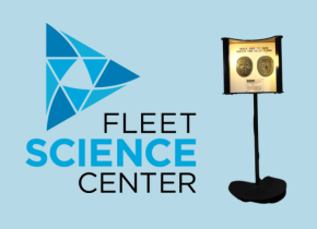 Fleet Science center logo with a picture of a science exhibit.